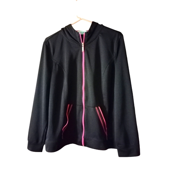 90s Lightweight Hooded Zip Jacket Silver Wear Navy Pink Trim Pocketed Layer 2X - Picture 1 of 8